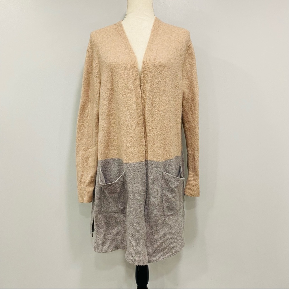 MADEWELL M Beige Gray Long Open Cardigan Knit Wool Blend Soft Sweater Lagenlook